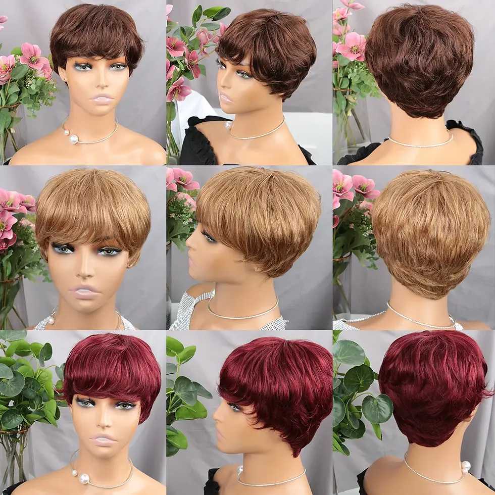 Thumbnail: Brown Short Pixie Cut Wig Human Hair for Black Women Machine Mad