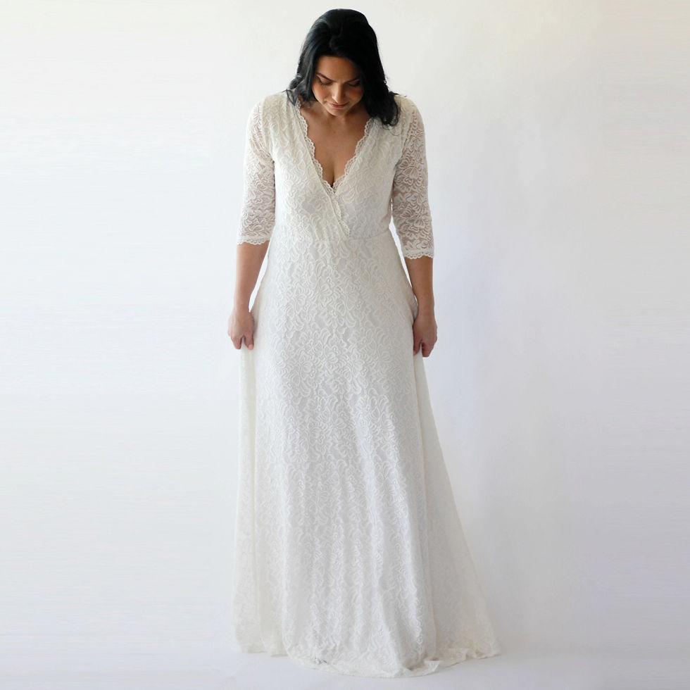 Thumbnail: Curvy  Wrap Wedding Dress With Pockets #1273