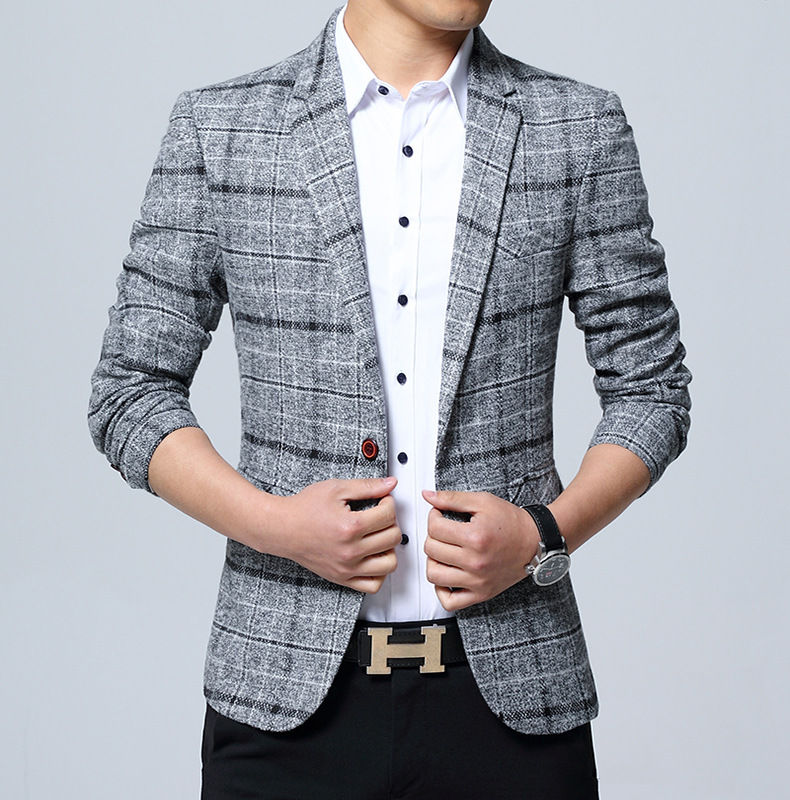 Thumbnail: Men Casual Pure Color Suits Slim Fit Coat Plus Size Plaid Blazer Jacket Coat