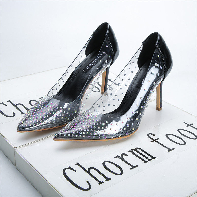 Thumbnail: Women Pumps Fashion Summer PVC Transparent Rhinestone Pointe