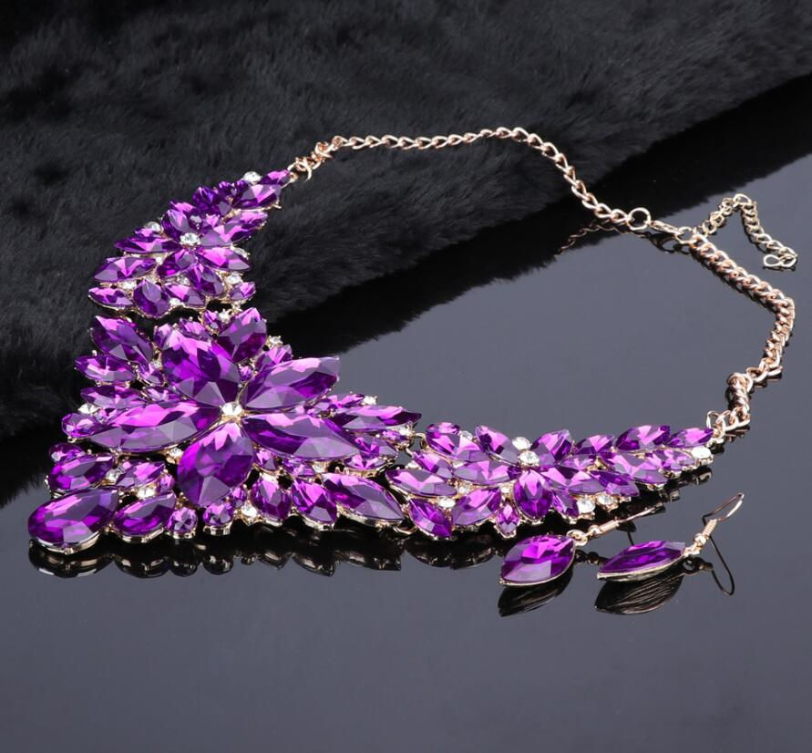 Thumbnail: Fashion Crystal Jewelry Sets Bridal Necklace Earrings Sets Wedding Par