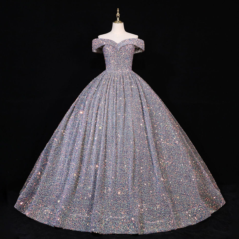 Thumbnail: Latest V-Neck Sleeveless Sequined Bridal Gowns Prom Dresses Glittg Dress
