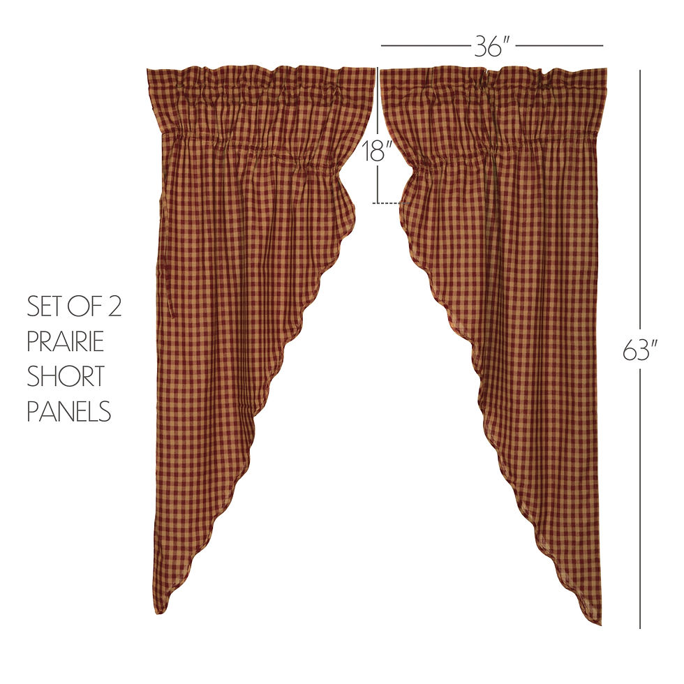 Thumbnail: Burgundy Check Scalloped Prairie Short Panel Set of 2 63x36x18
