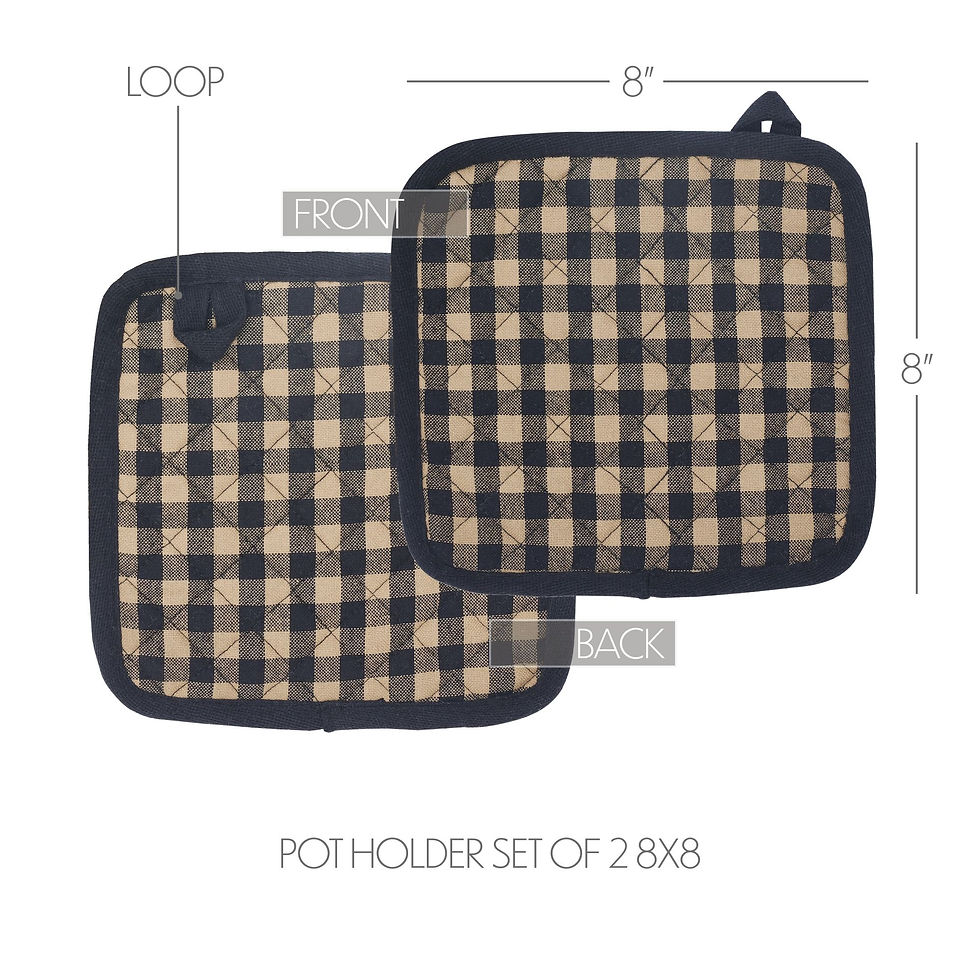 Thumbnail: Black Check Pot Holder Set of 2 8x8