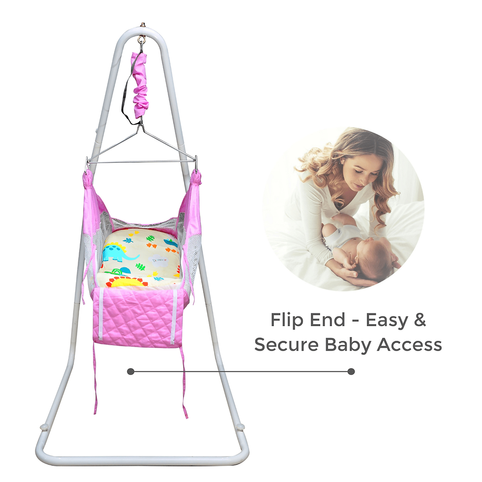 Thumbnail: Kidzy King Baby Hammock-Pink with Stand, Spring Set and Mosquito Net