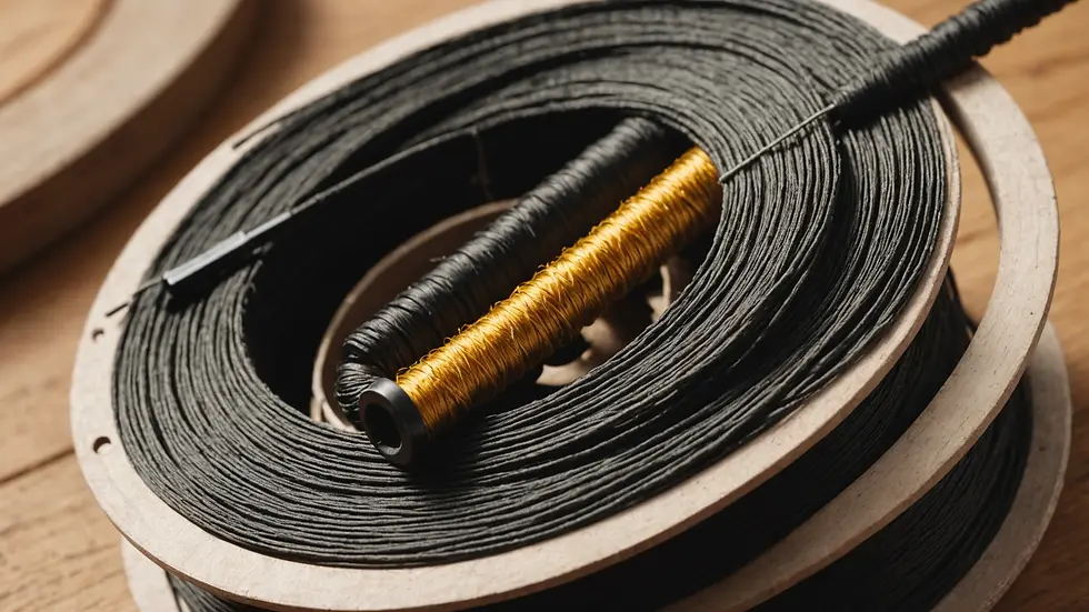 Close-up view of a tippet spool and line