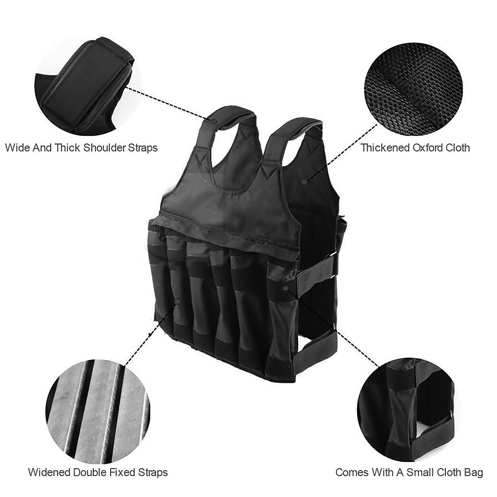 الصورة المصغرة: Max.50kg Loading Fitness Weighted Vest with 12 Pouches Training Fitness Jacket A
