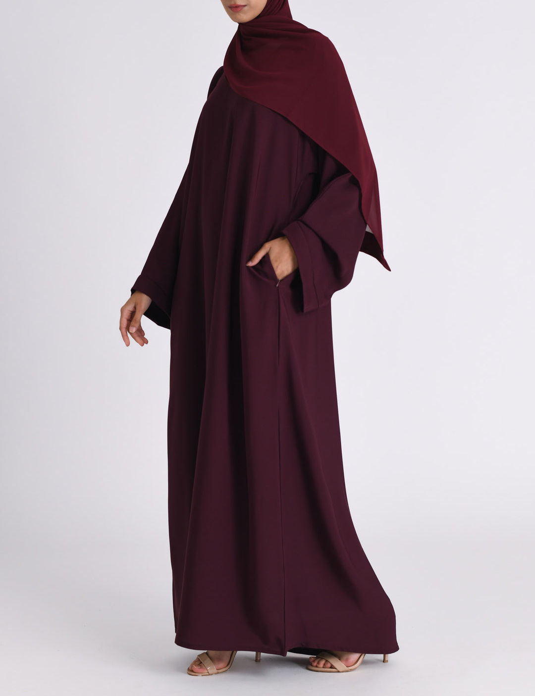 Burgundy Premium Nida Abaya with Zip Pocket – Made in UAE
