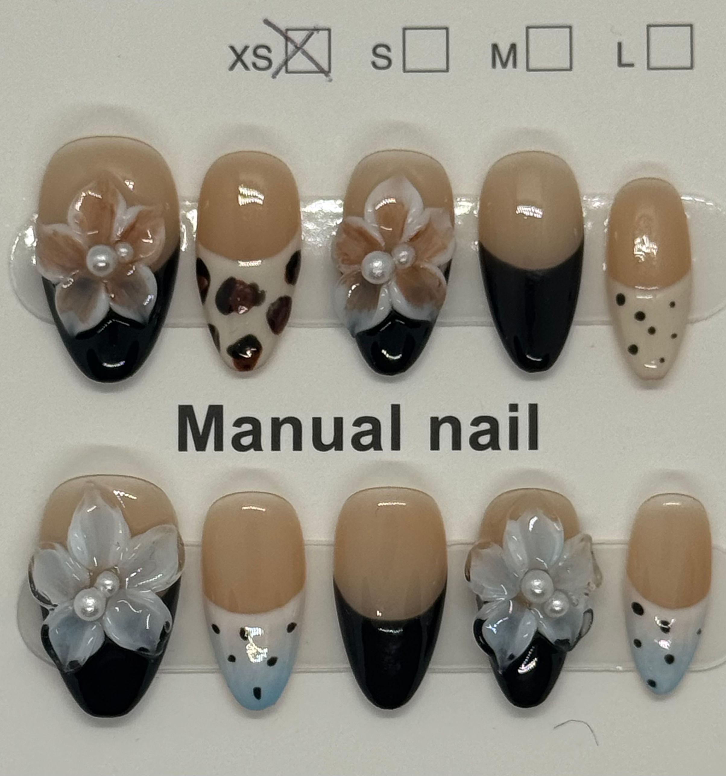 XS short almond black french tip