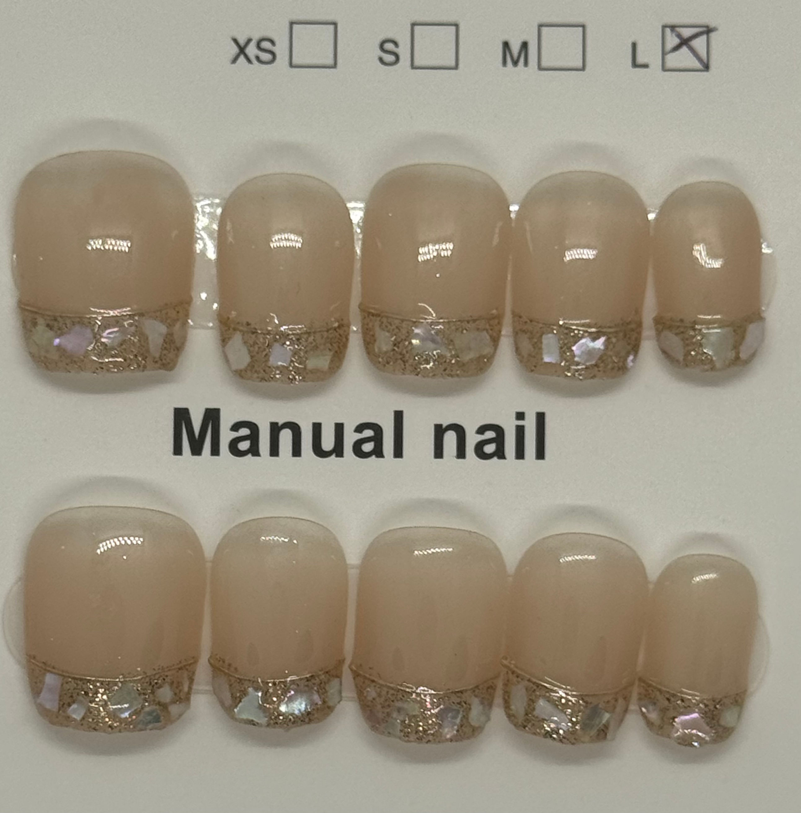 Large short square gold and abalone French tip