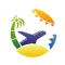 Logo de la empresa. Avión, sol y playa