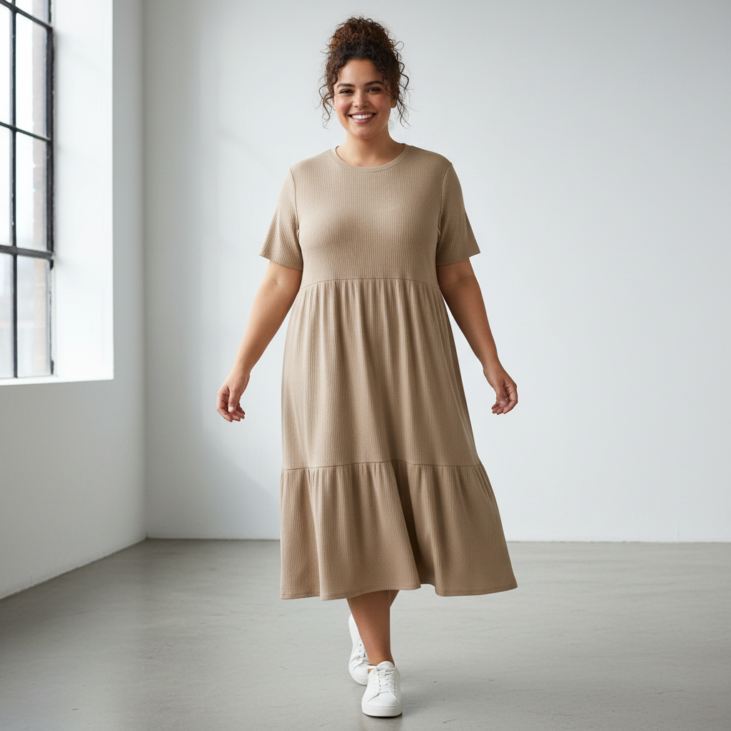 Vestido VNTG Beige Minimal – Corte Suelto