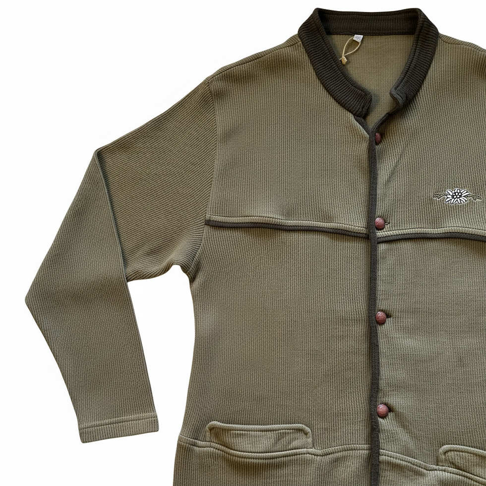 Miniatura: Cardigan VNTG verde oliva con detalles en contraste