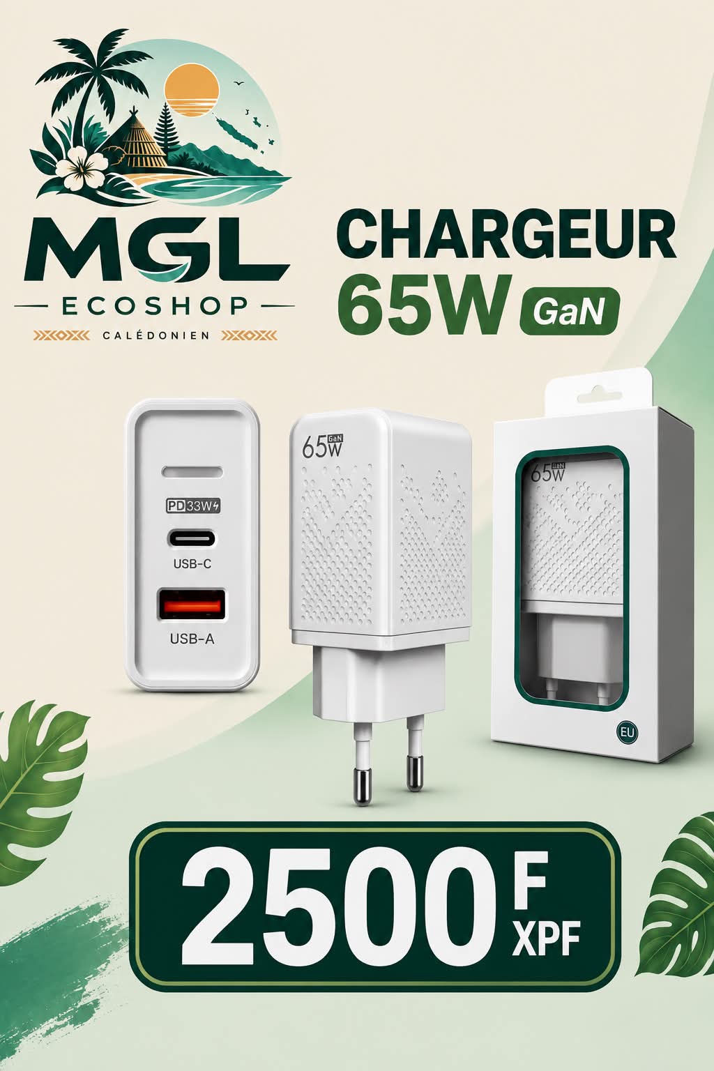 Tête de chargeur 65W - USB-C + USB-A