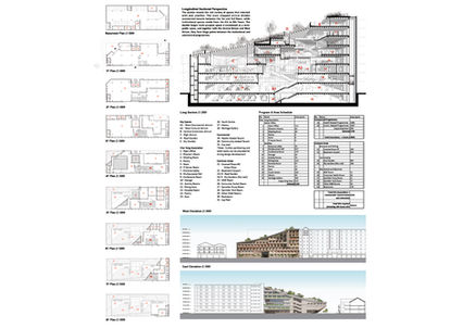 Plans, section and elevations of the new commuity center