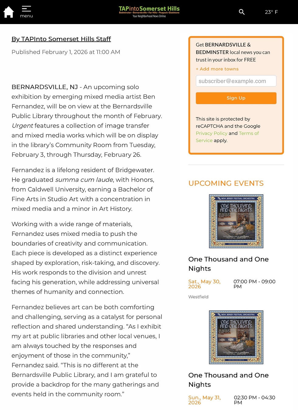 The article on the show in TAPinto Somerset Hills (the full text)