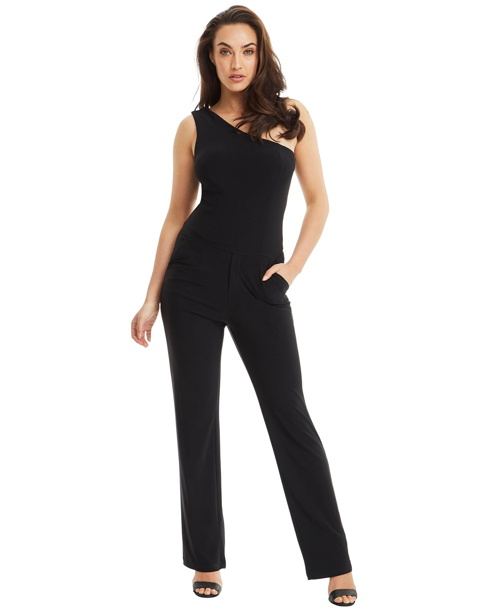 One Shoulder Pantsuit - Black