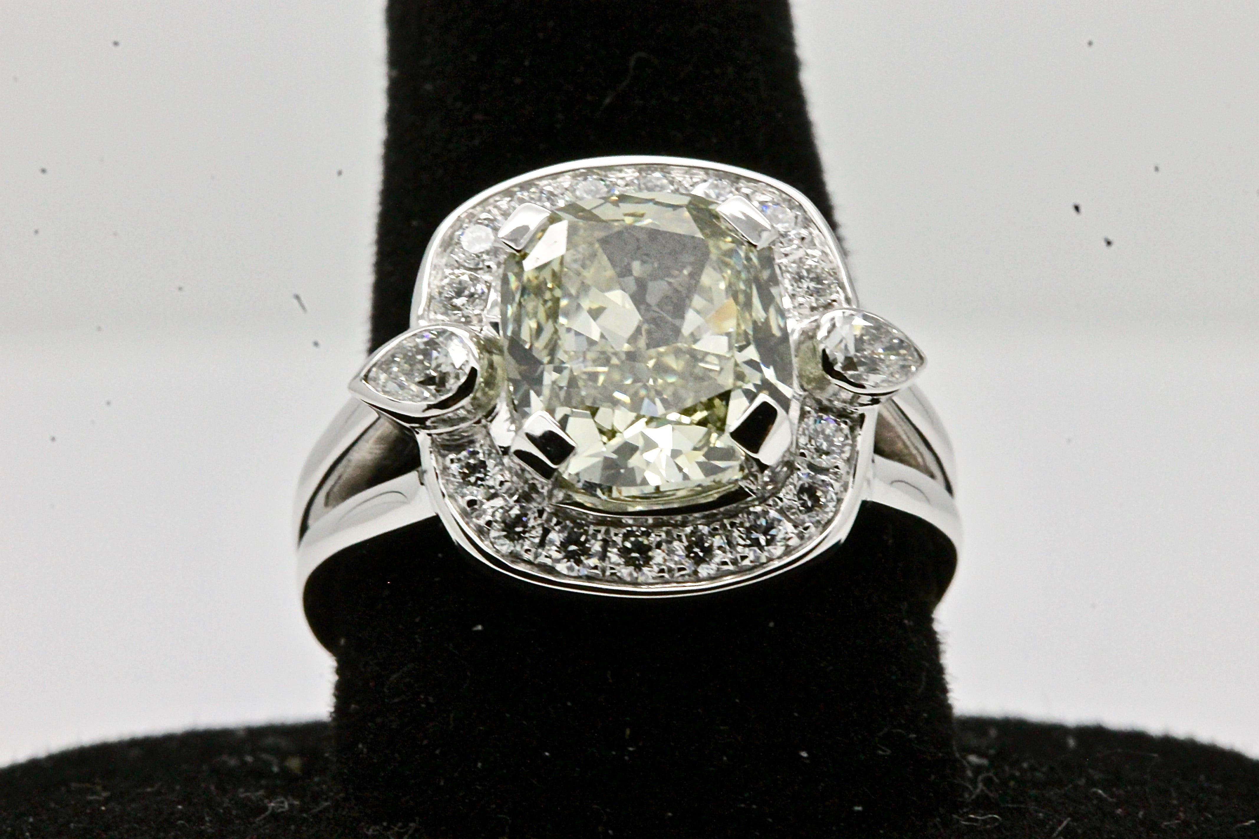 4.05 ct. - Grayish Yellowish Green White Gold Diamond Ring
