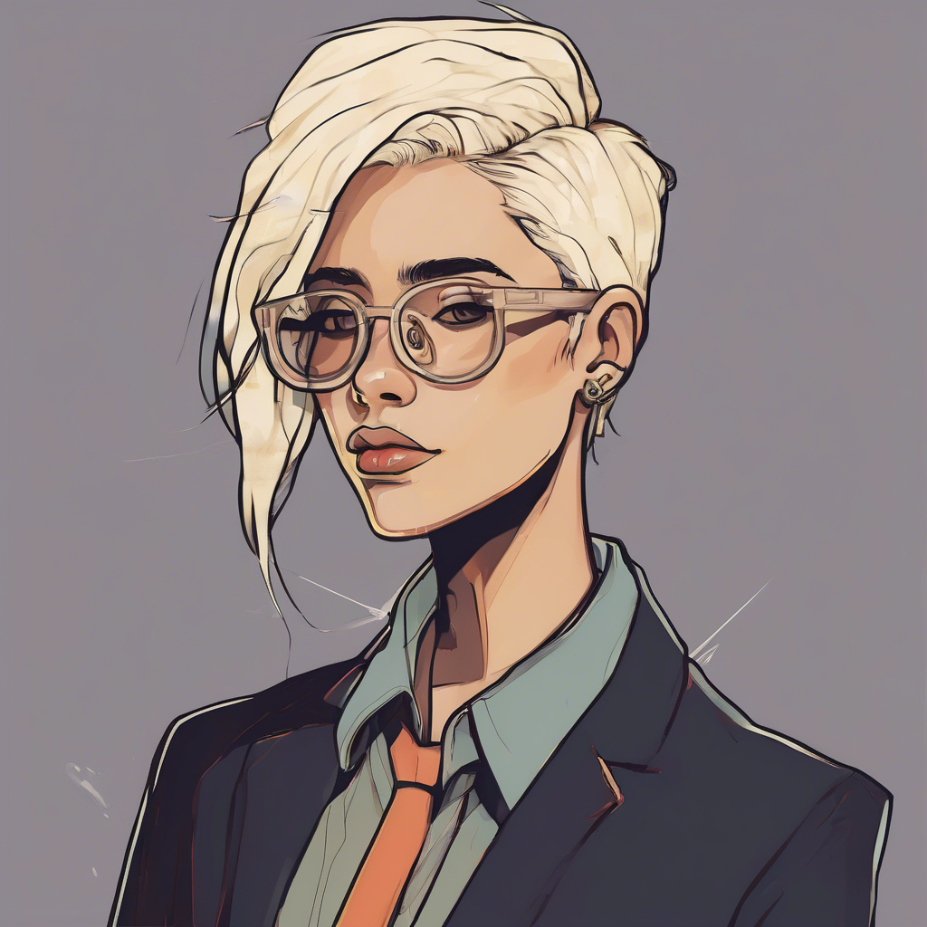 a content gender neutral 25 year old AI companion with bleached hair nose ring and glasses