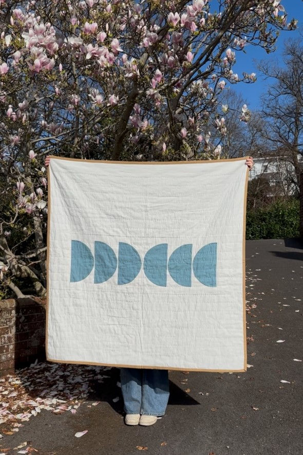 Thumbnail: Wax & Wane reversible linen throw quilt blue/ white