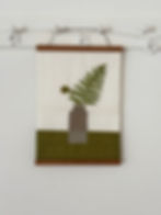 Fern Fronds in Vase wall hanging textile art hanging on white wall