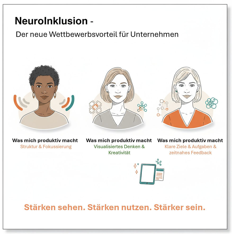 drei neurodivergente Menschen mit unterschiedlichen Stärken