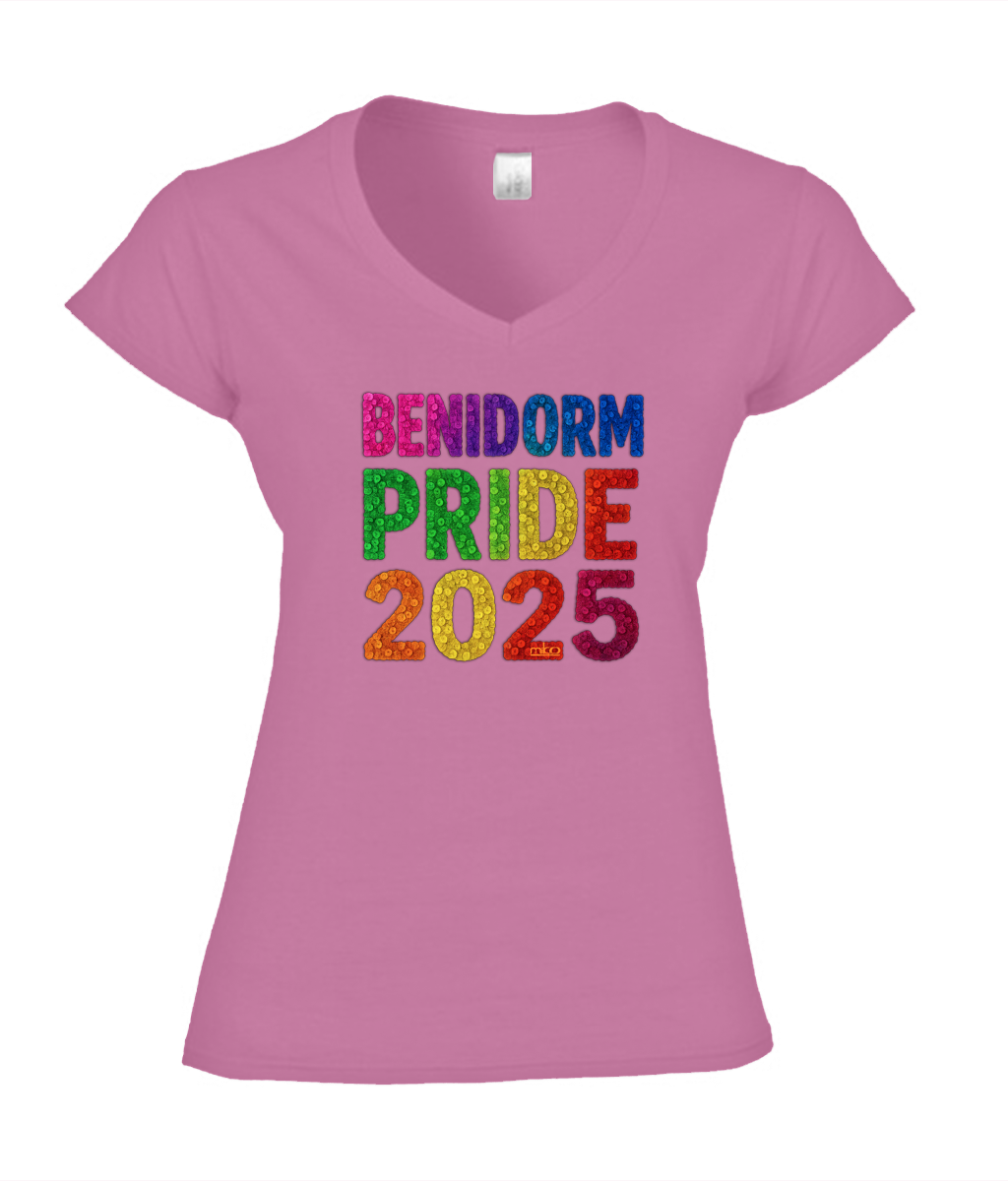 Ladies SoftStyle V-Neck T-Shirt - Gildan Benidorm Pride 2025 Logo Miko