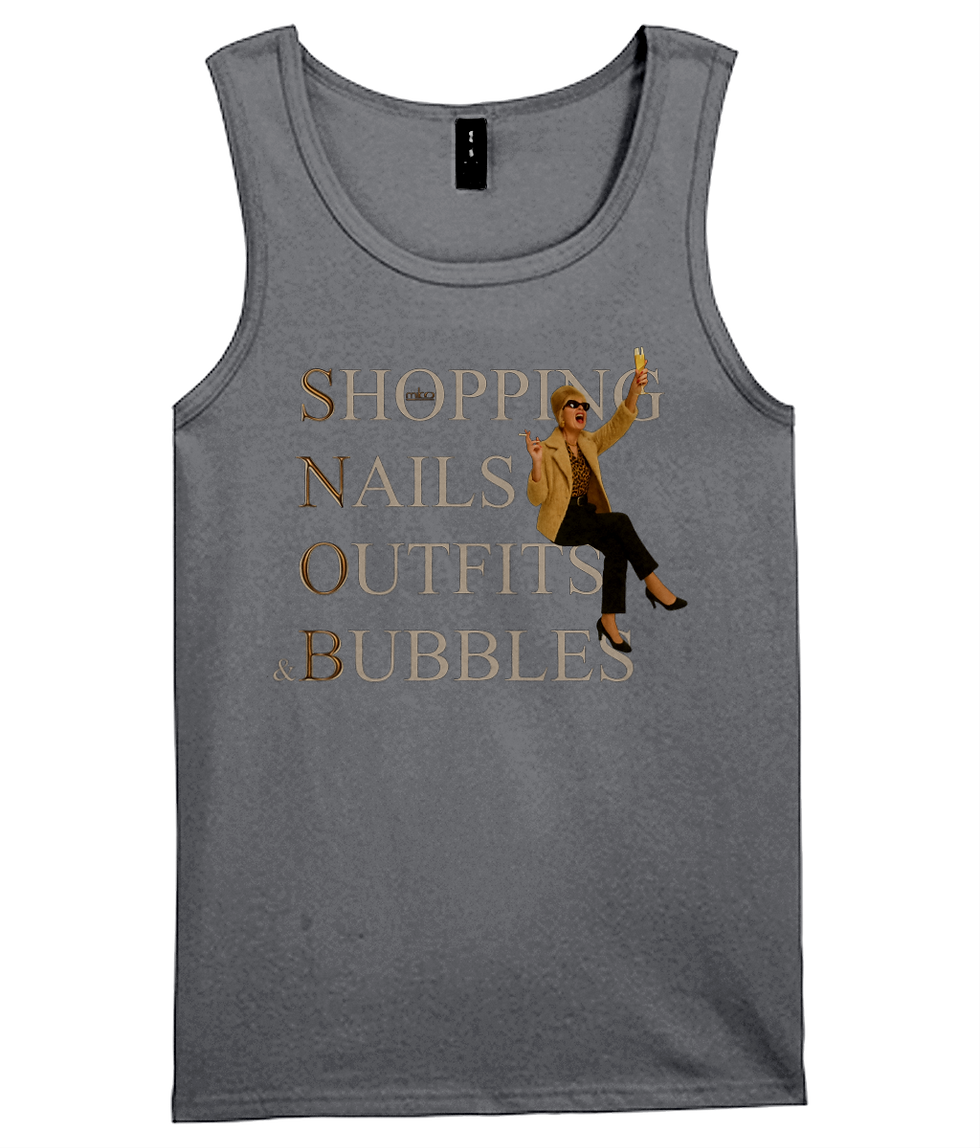 Thumbnail: Tank Top S.N.O.B. with a "Patsy"-like woman holding a glass of Champagne