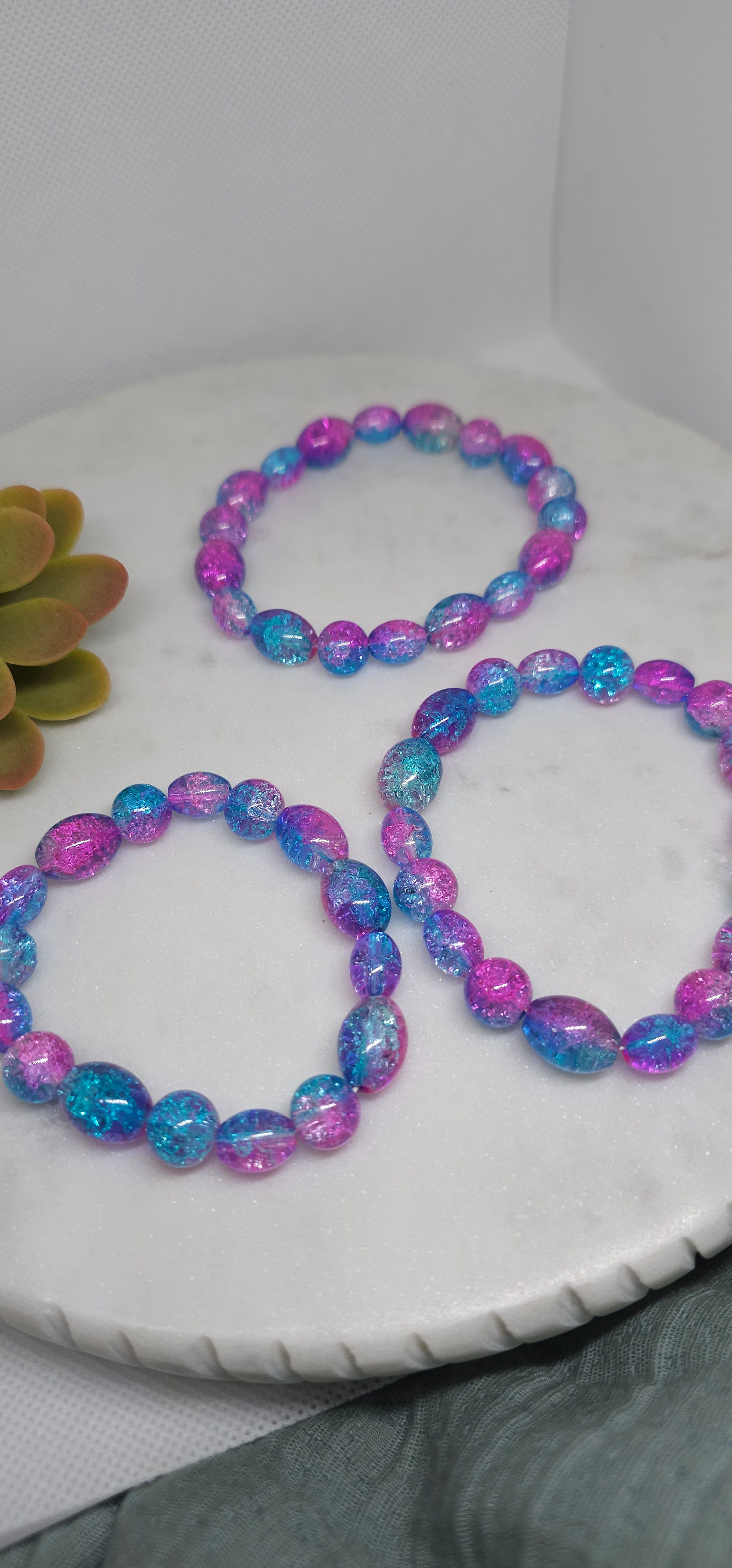 Pink and blue crackle bracelet