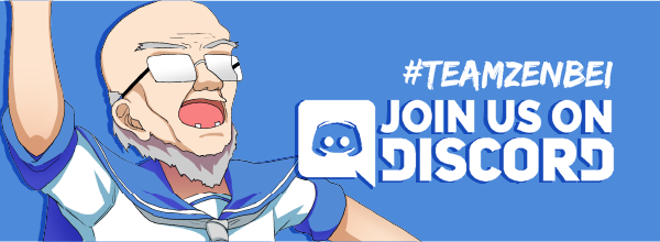contestant dressed in sailor suit on a blue background. text says #teamzenbei and join our discord