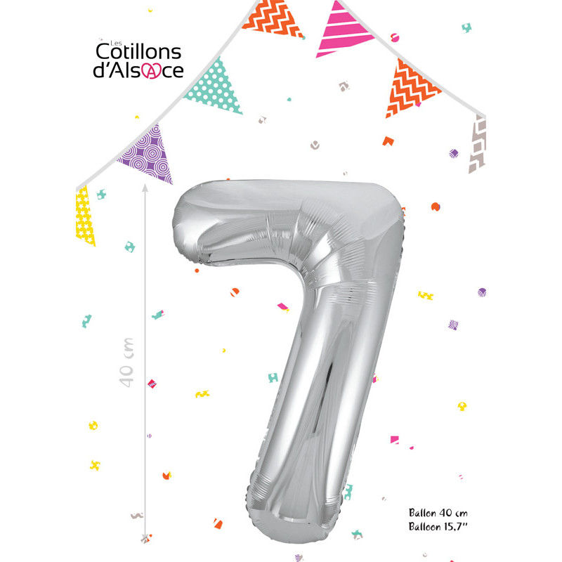 Ballon foil chiffre 7 - argent 40 cm