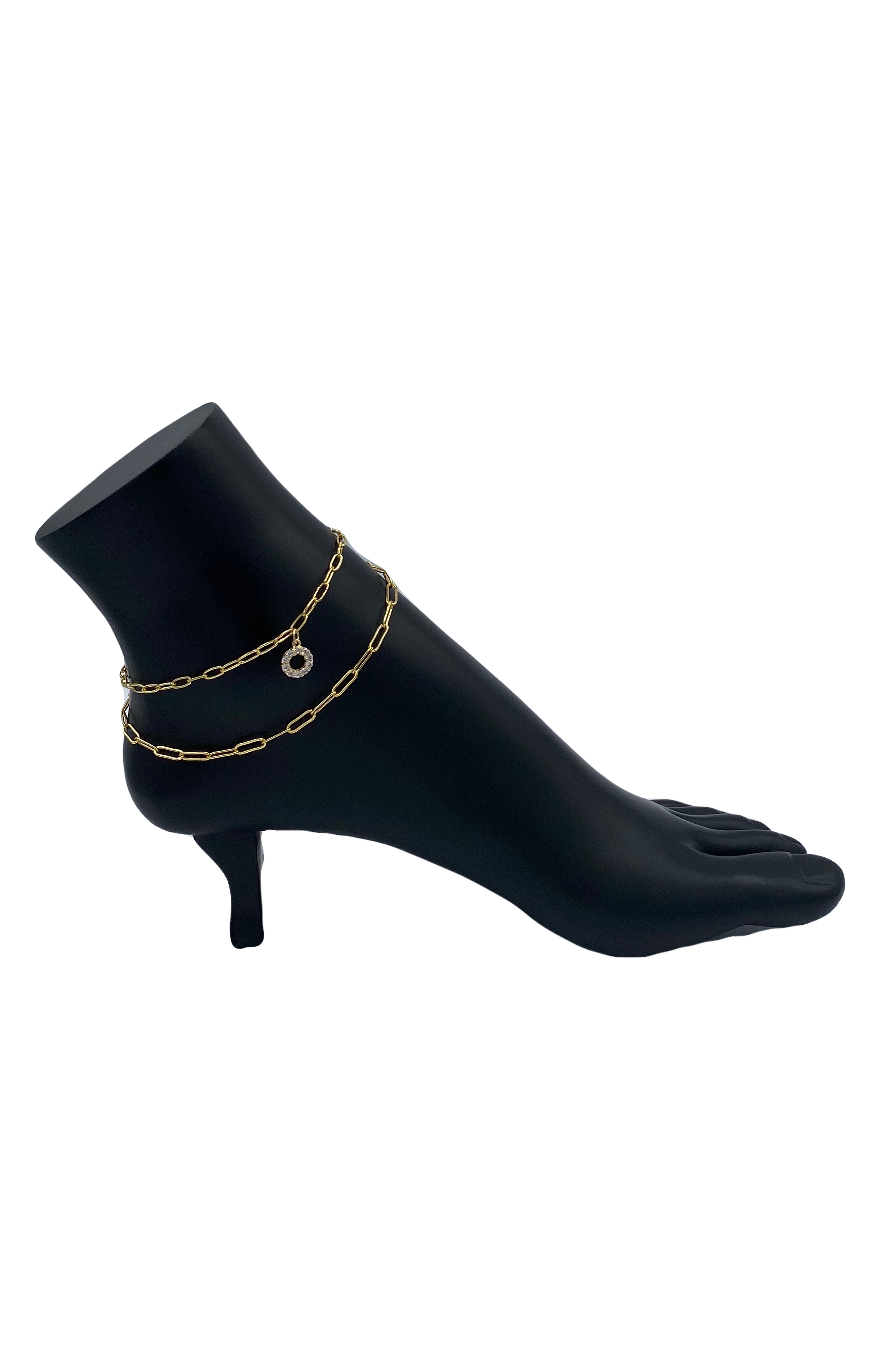 Gold Double Anklet with Charm