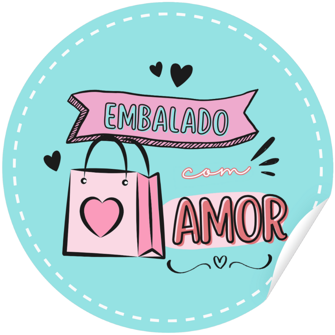 Adesivo - Embalado com Amor - Azul - Toque de carinho