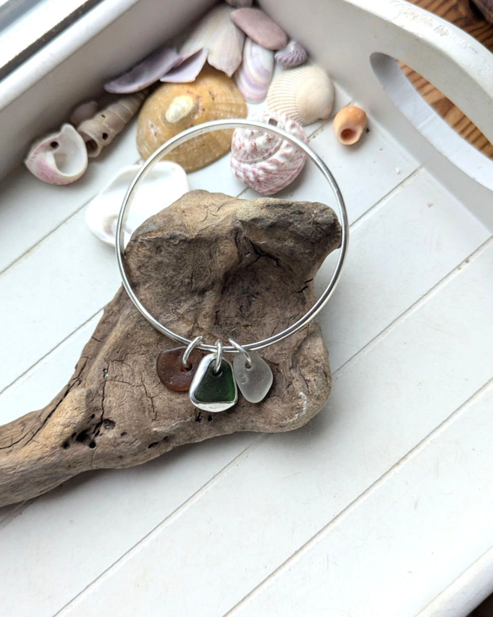Thumbnail: Sea Glass // Sterling Silver Bangle