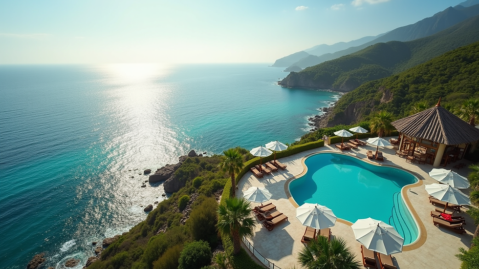 High angle view of a luxurious resort overlooking the ocean