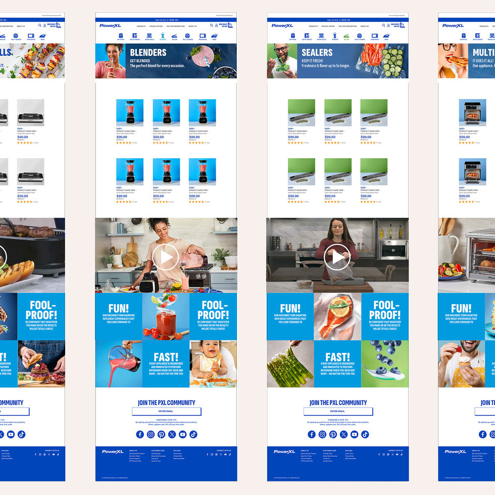 PowerXL .com product page design includes icon navigation and color coding