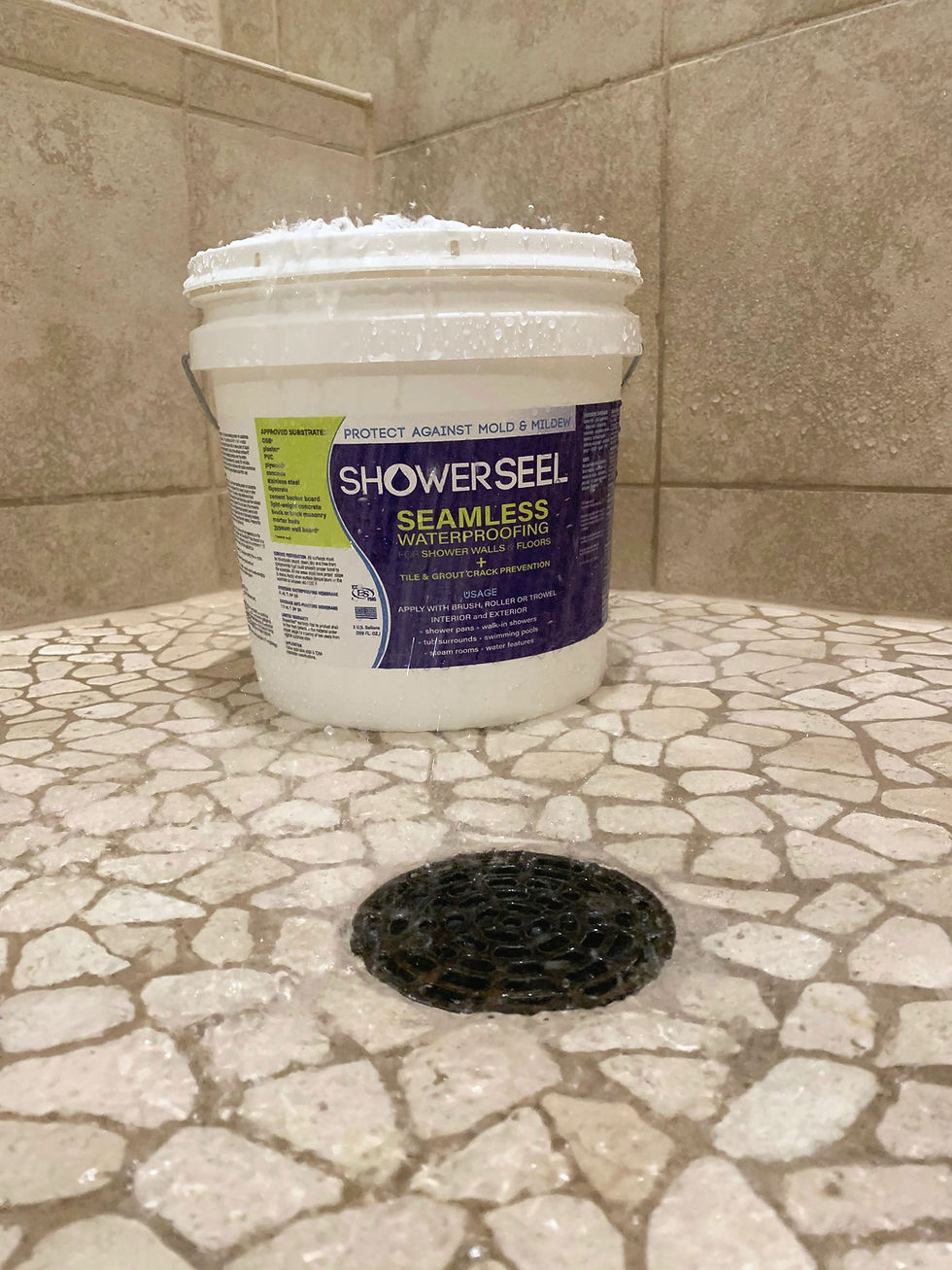 ShowerSeel shower seal waterproofing in bucket in shower wet no h20 hydro