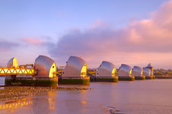 Thames Flood Barrier At Sunset