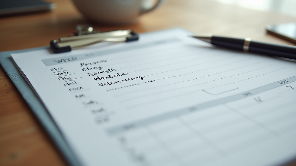 Close-up view of a detailed event planning checklist with notes and calendar