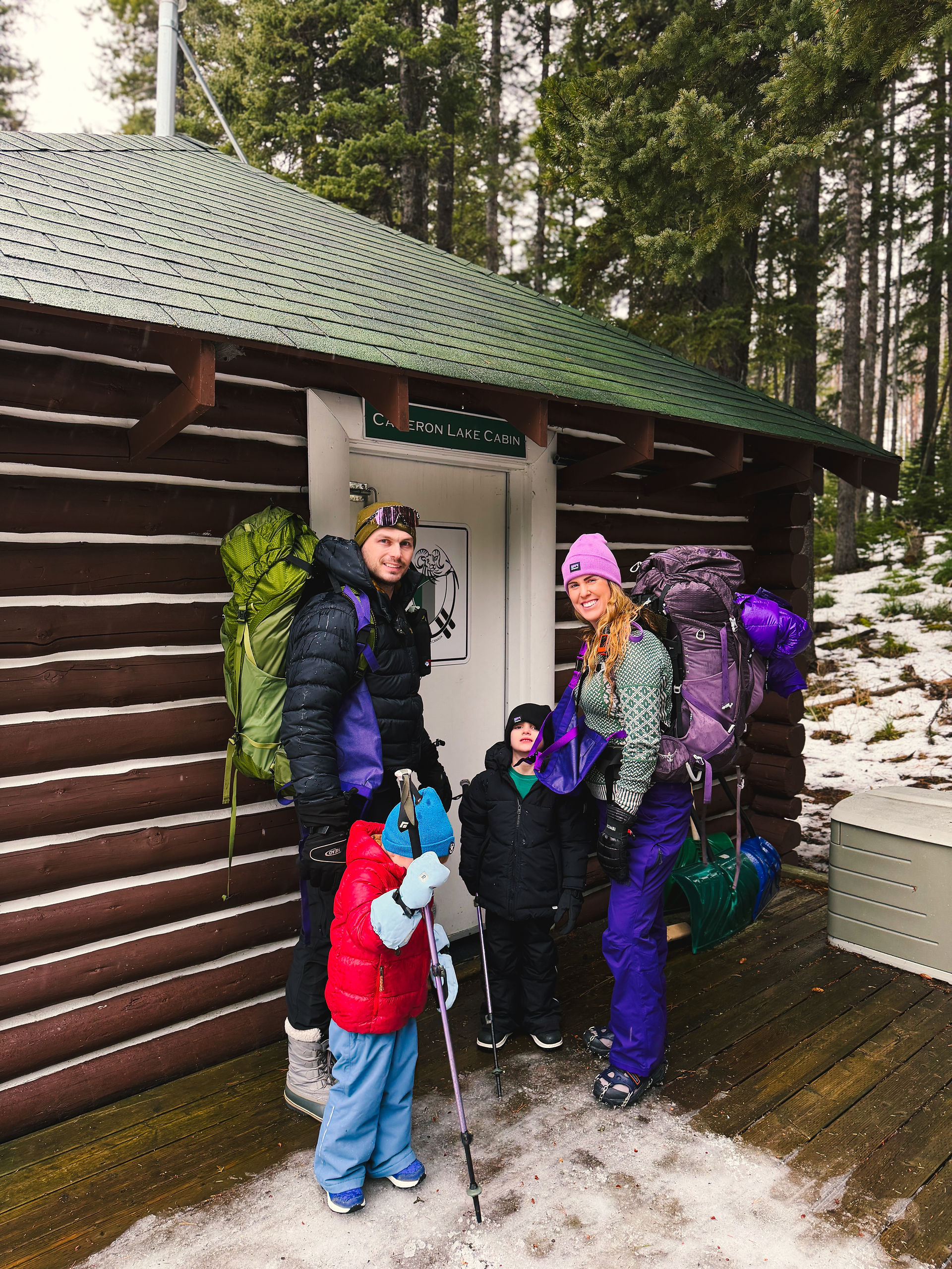 family winter hut trip to Waterton lakes national park Cameron lakes 