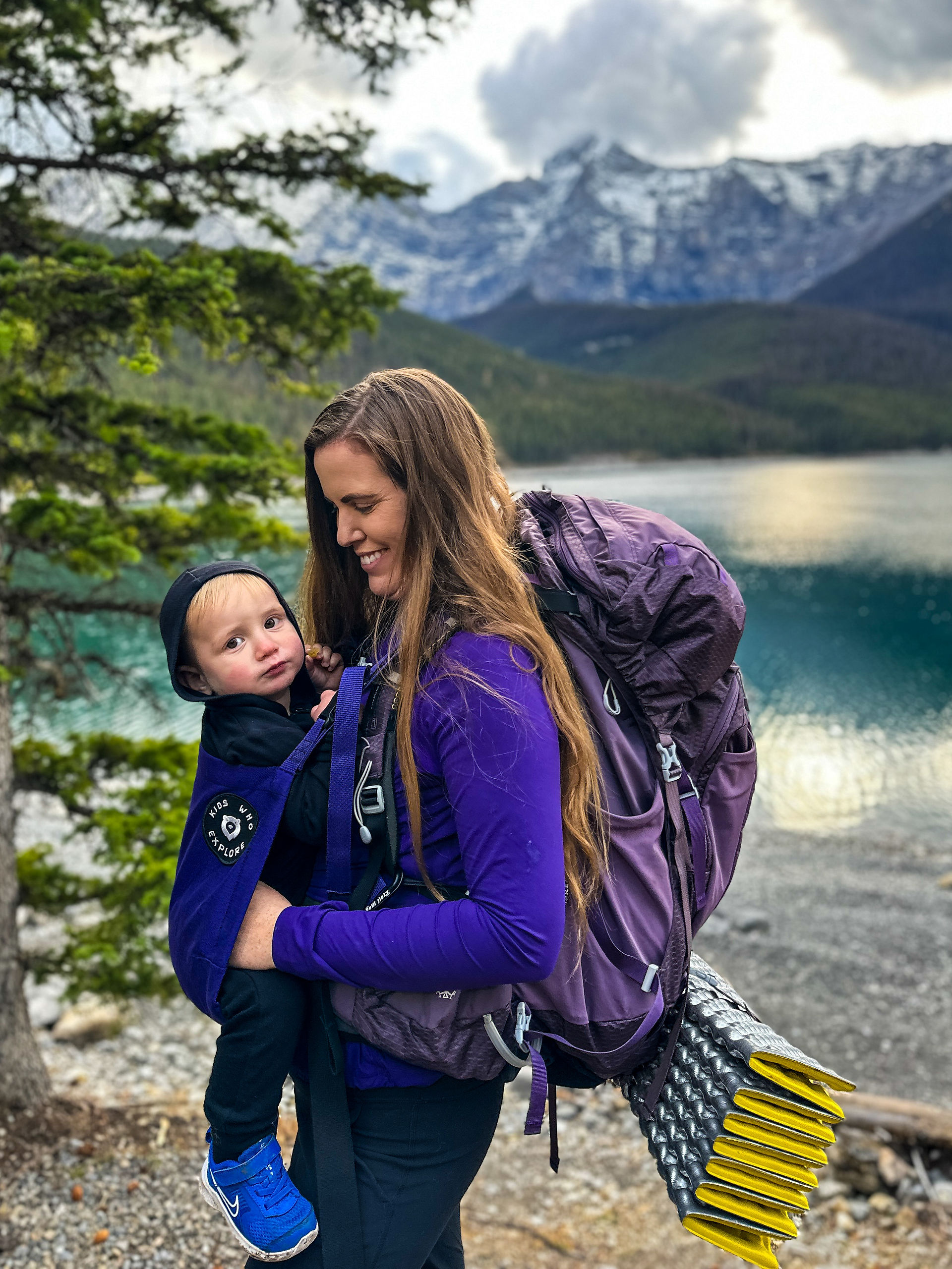 mom backpacking with trail magik
