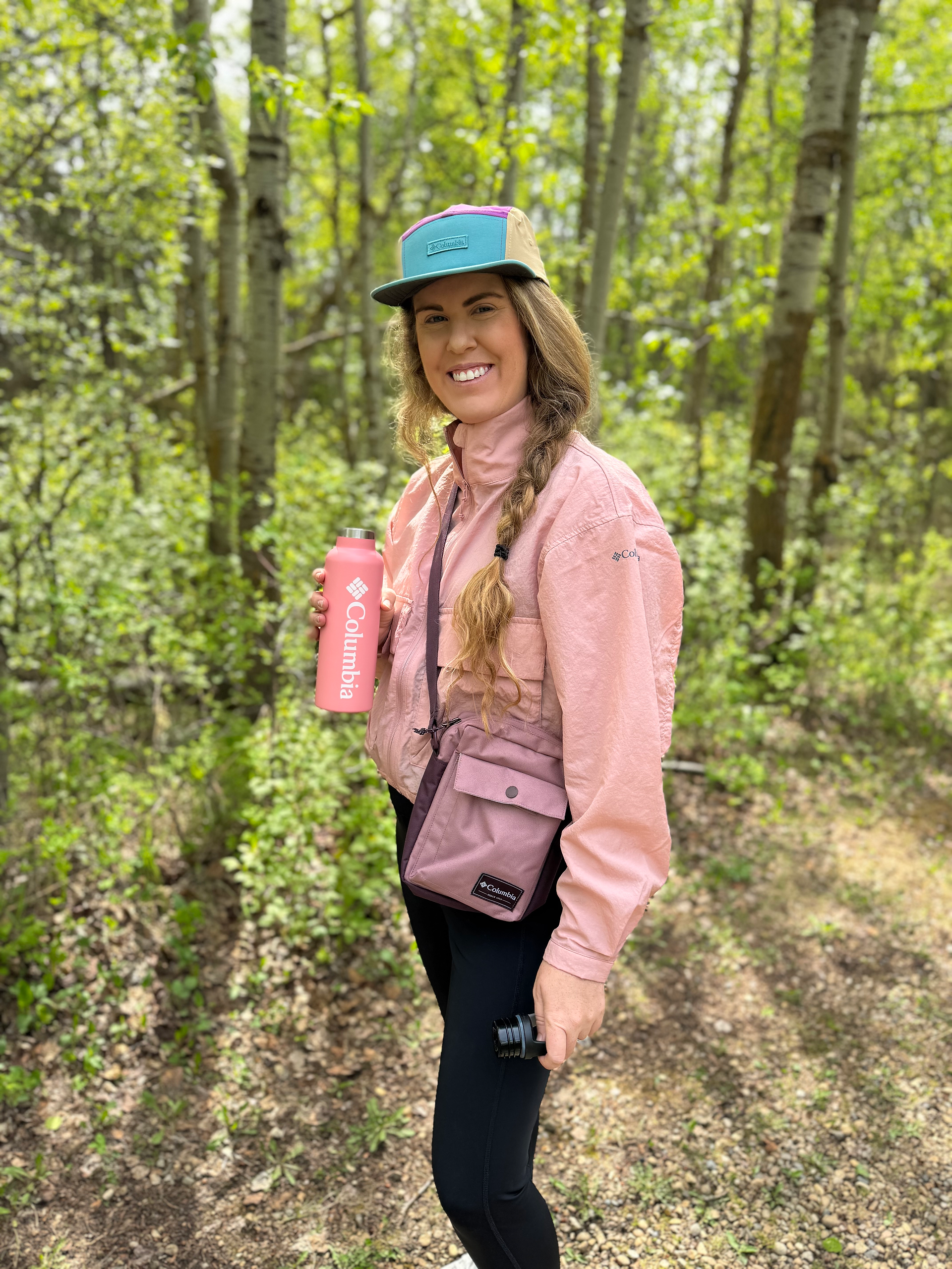 hiking mom on the trail with columbia