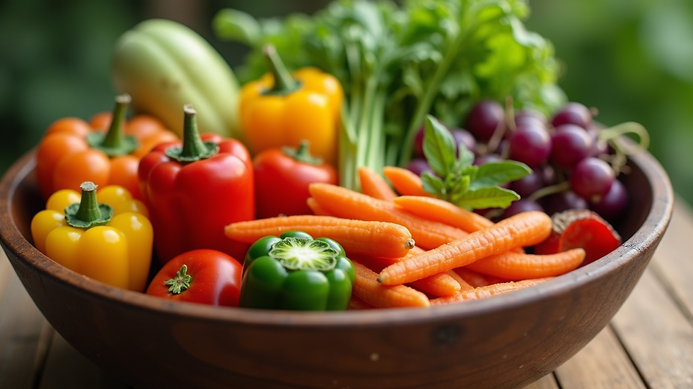 Close-up view of colorful fresh vegetables in a bowl