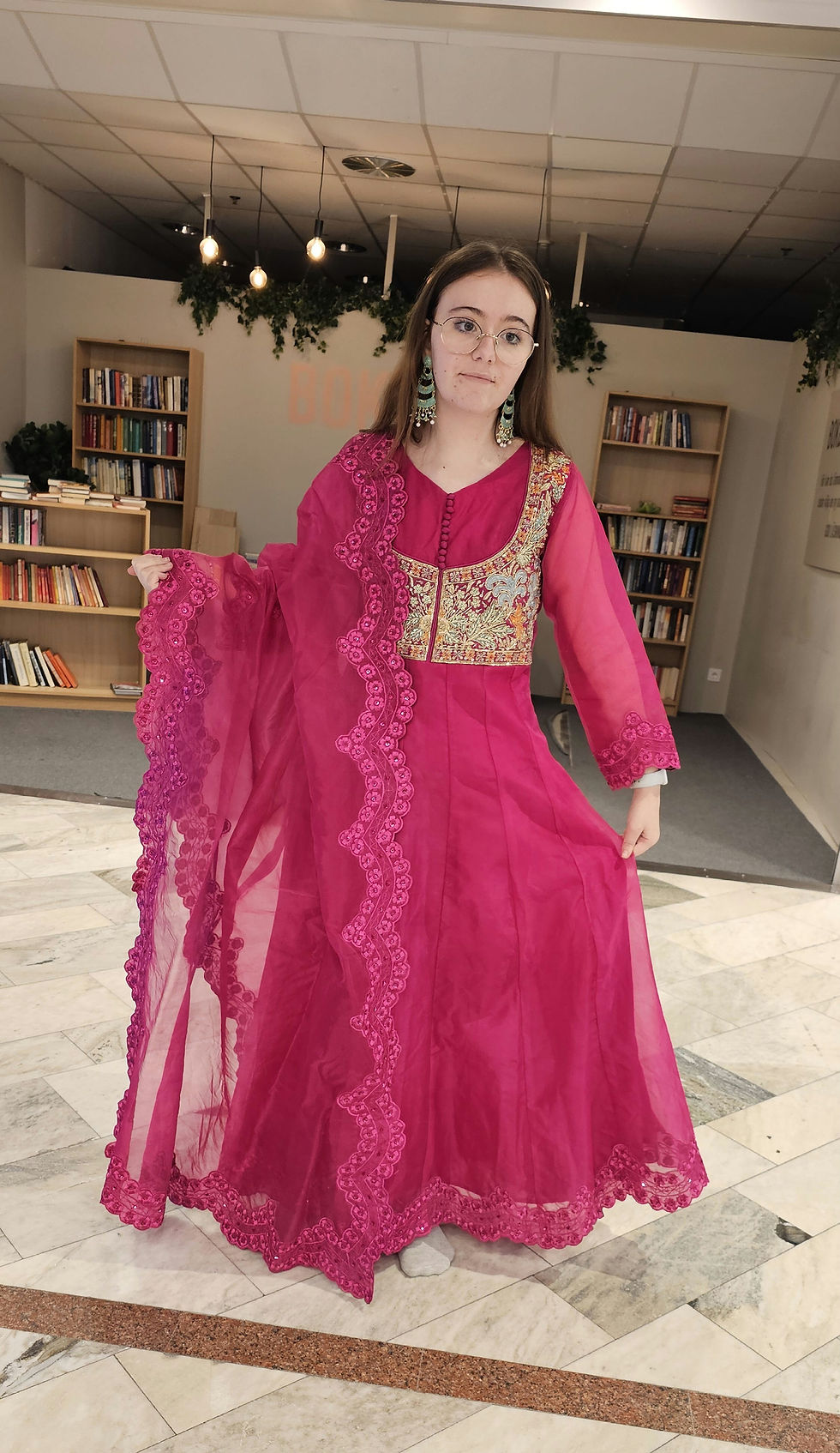 Thumbnail: Handwork stonework organza 3pc long gown 