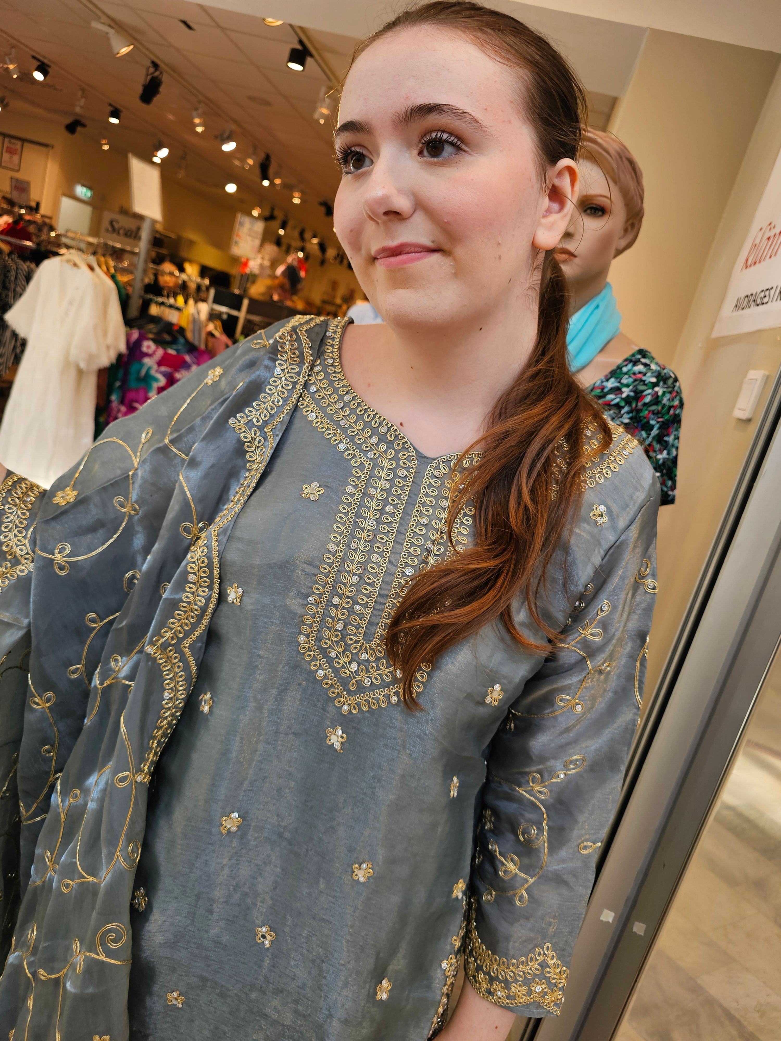Embroidered mirror work plazzo suit 
