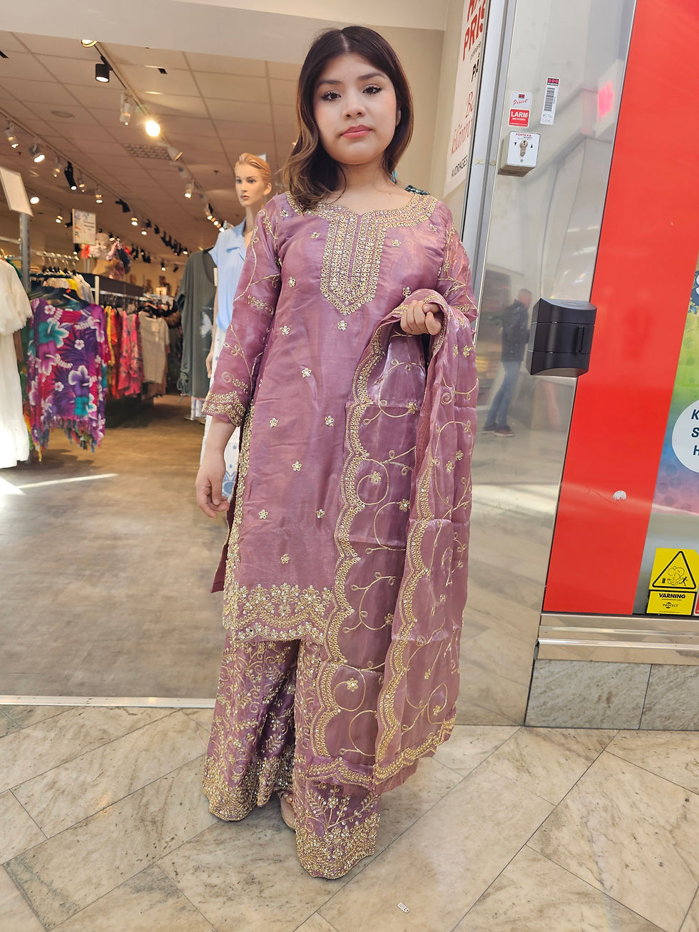Thumbnail: Embroidered mirror work 3pc plazzo suit 