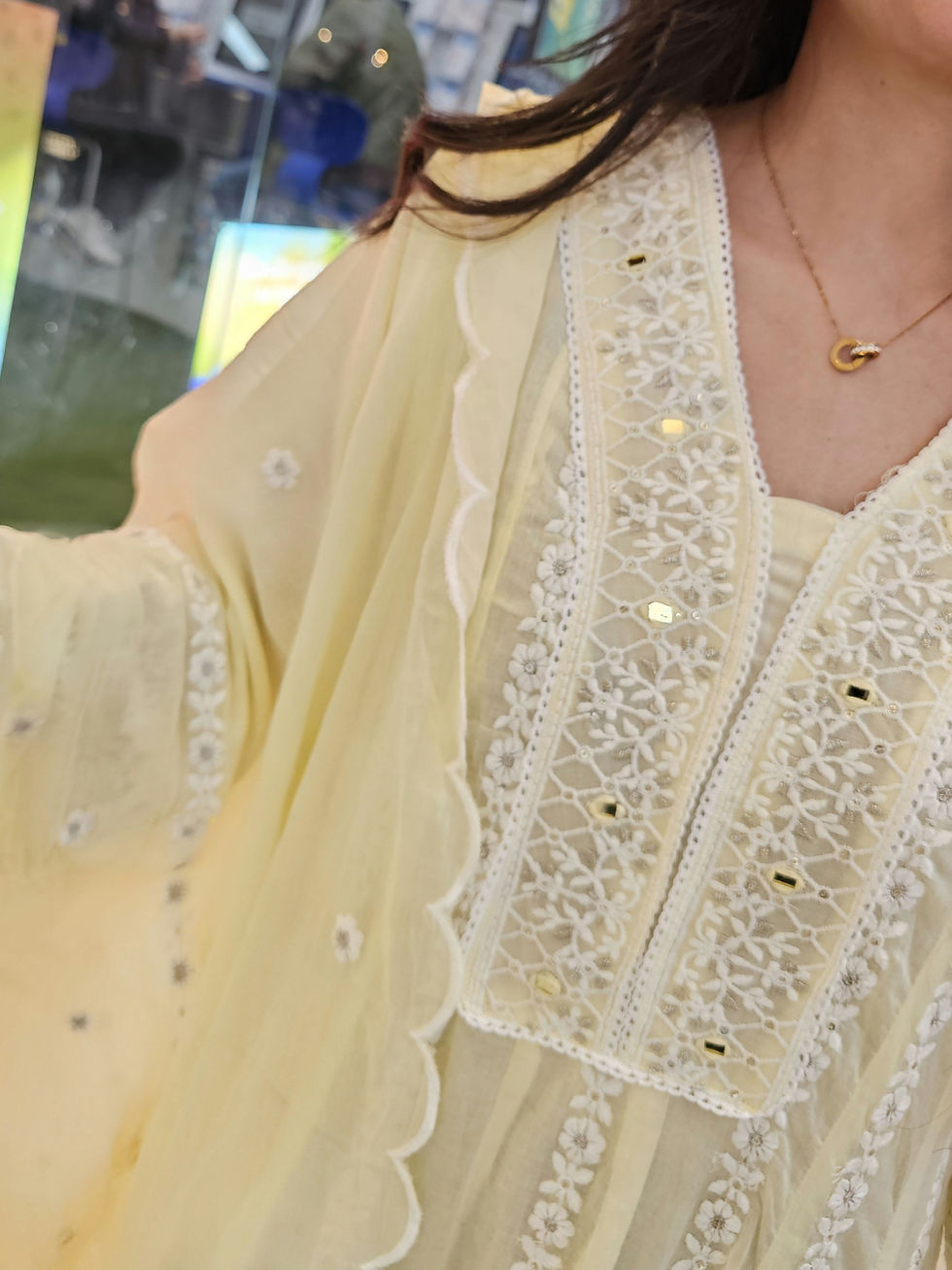 Thumbnail: Lucknowi light yellow Anarkali embroidered gown