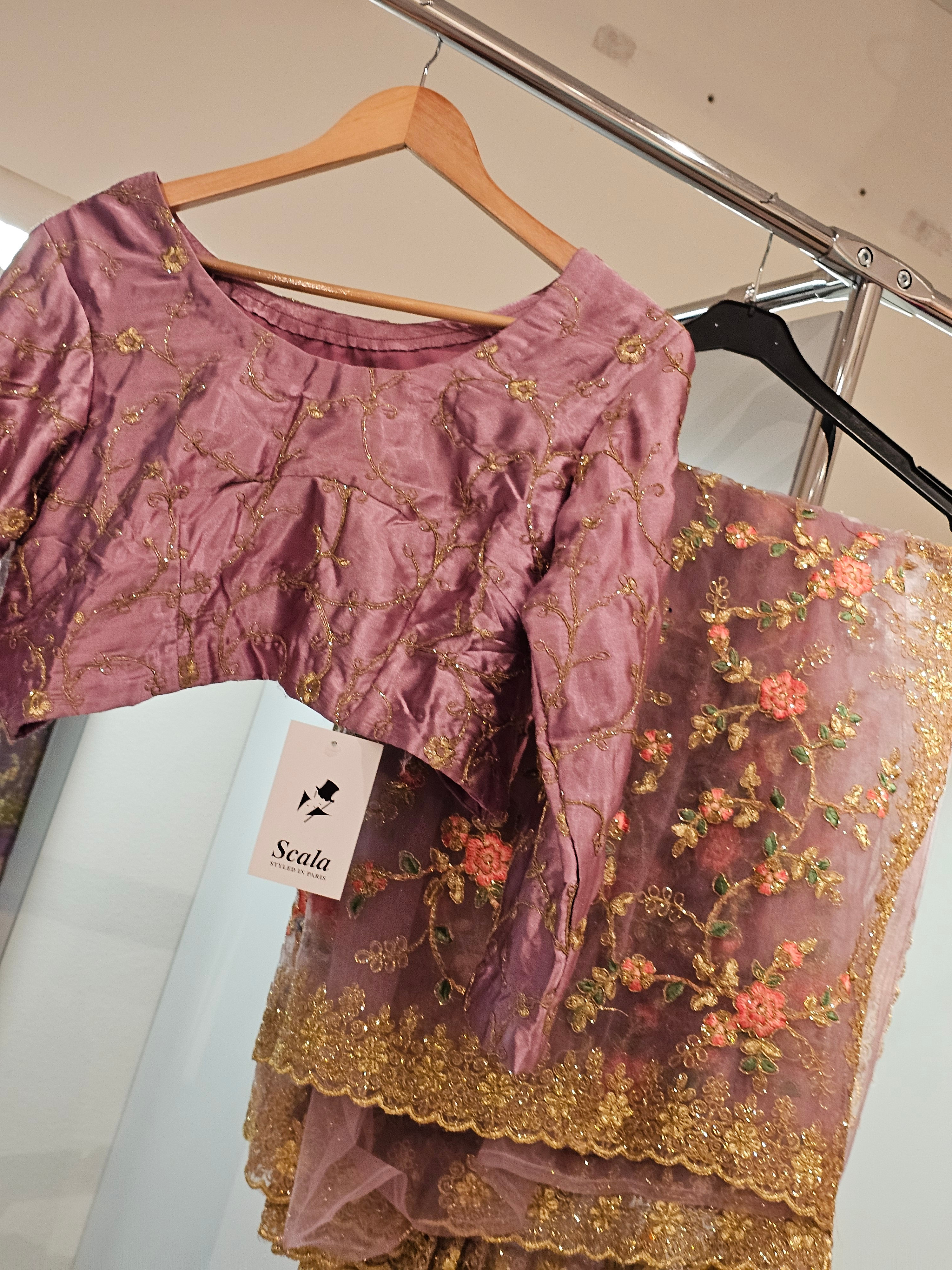 Net fabric with embroidered blouse with skirt