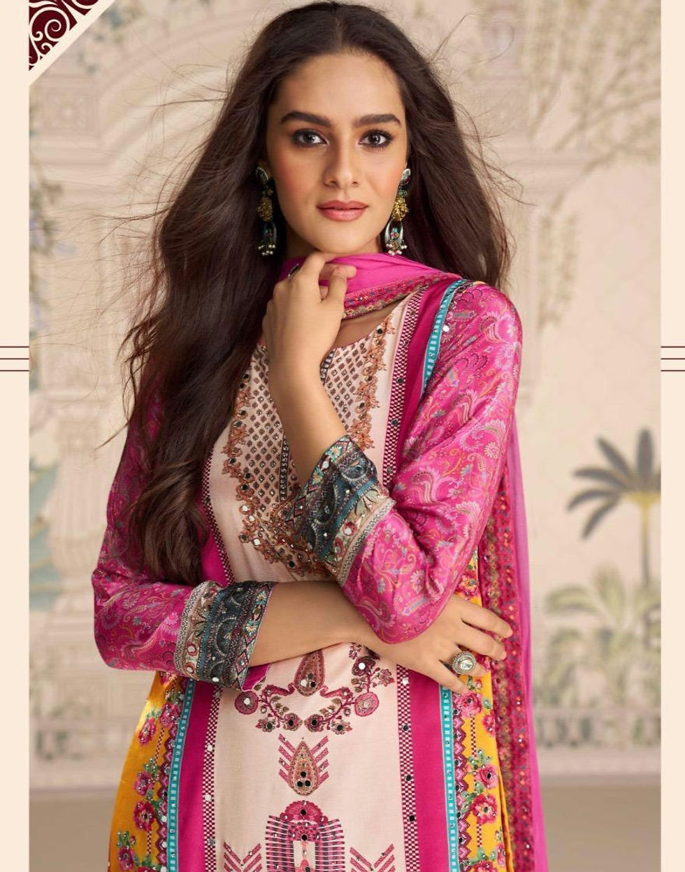 Thumbnail: Digital print silk fabric 3pc Sharara suit 