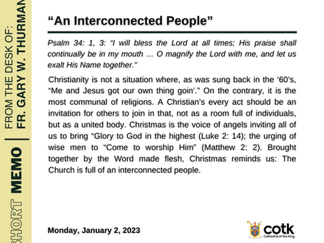 Monday, January 2, 2023: "An Interconnected People"